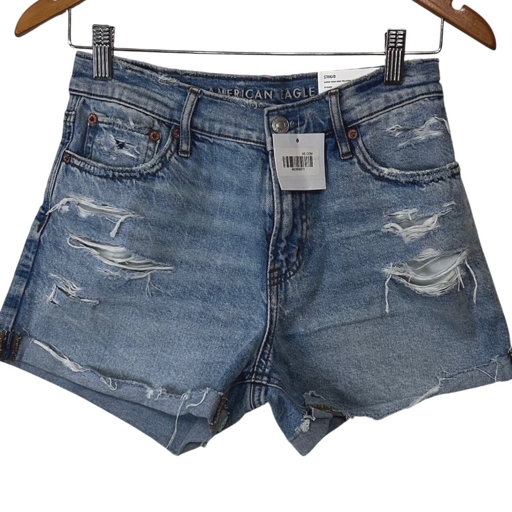 NWT American Eagle Strigid Super High-Rise Relaxed Distressed Denim Shorts 0 25W